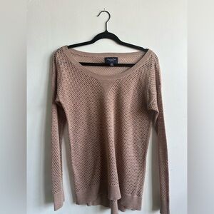 NWOT American Eagle Outfitters Pink Tan Crew Neck Mesh Sweater XS
